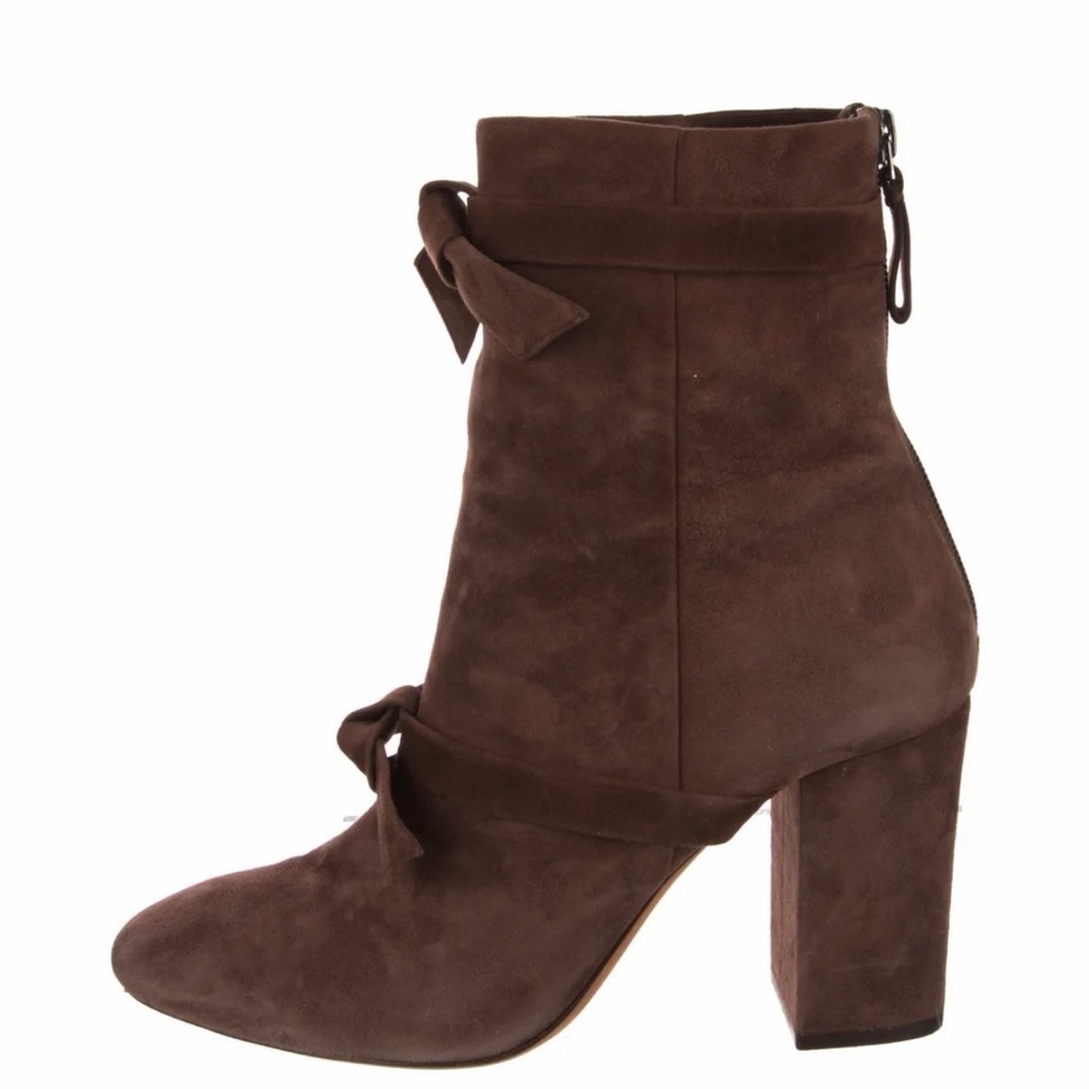 Alexandre Birman Brown Suede Ankle Boots with Bow Detail Sz 40